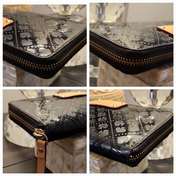 KATE SPADE Four Spades Zip Around Wallet in Black Patent Leather NWOT - Picture 8 of 12